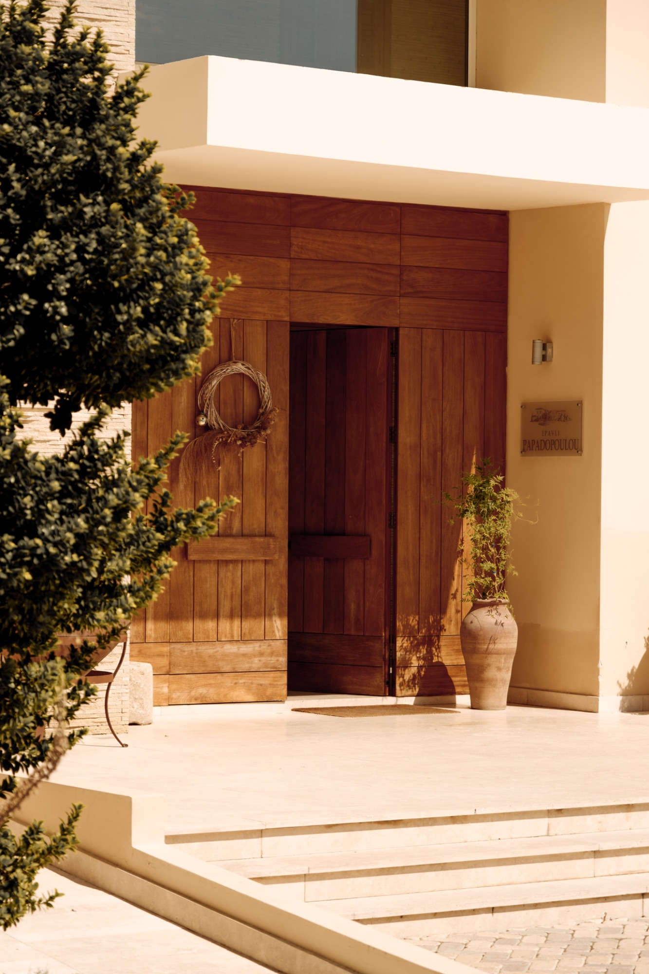 Entrance with topiary