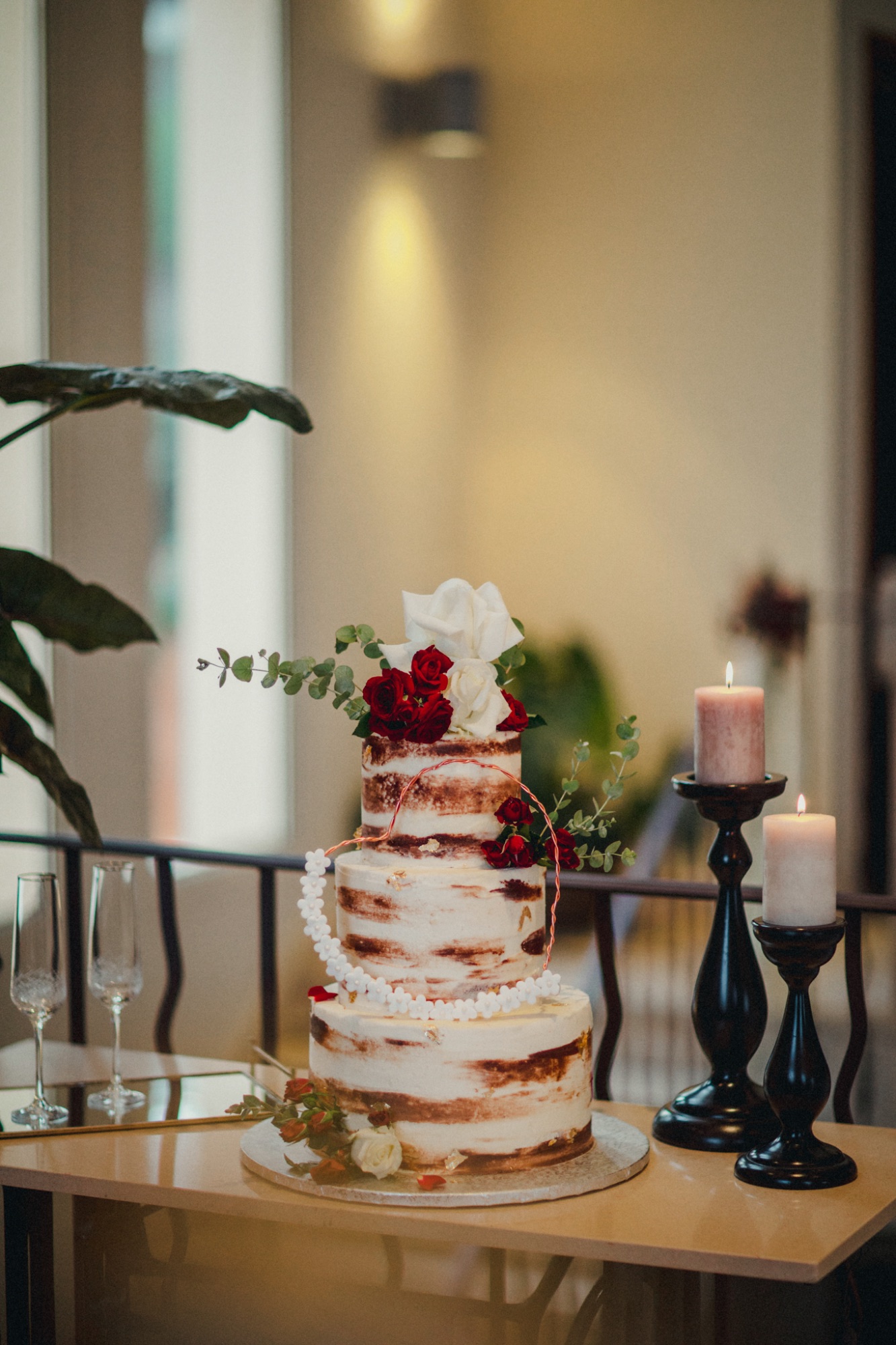 Celebration cake and candlelight